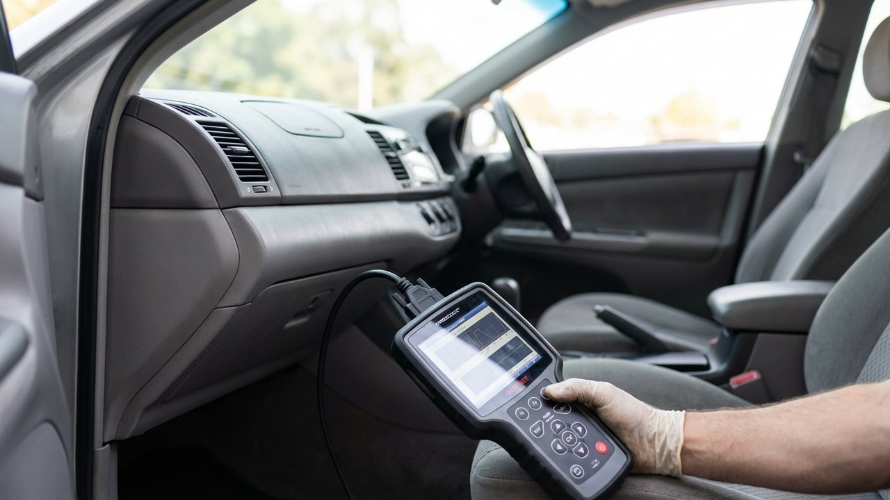 Lecteur OBD2 branché pour diagnostiquer les codes erreur d'une voiture