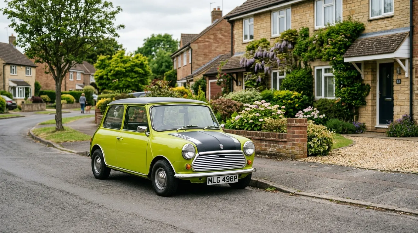 Mini vert citron de Mr Bean avec capot noir
