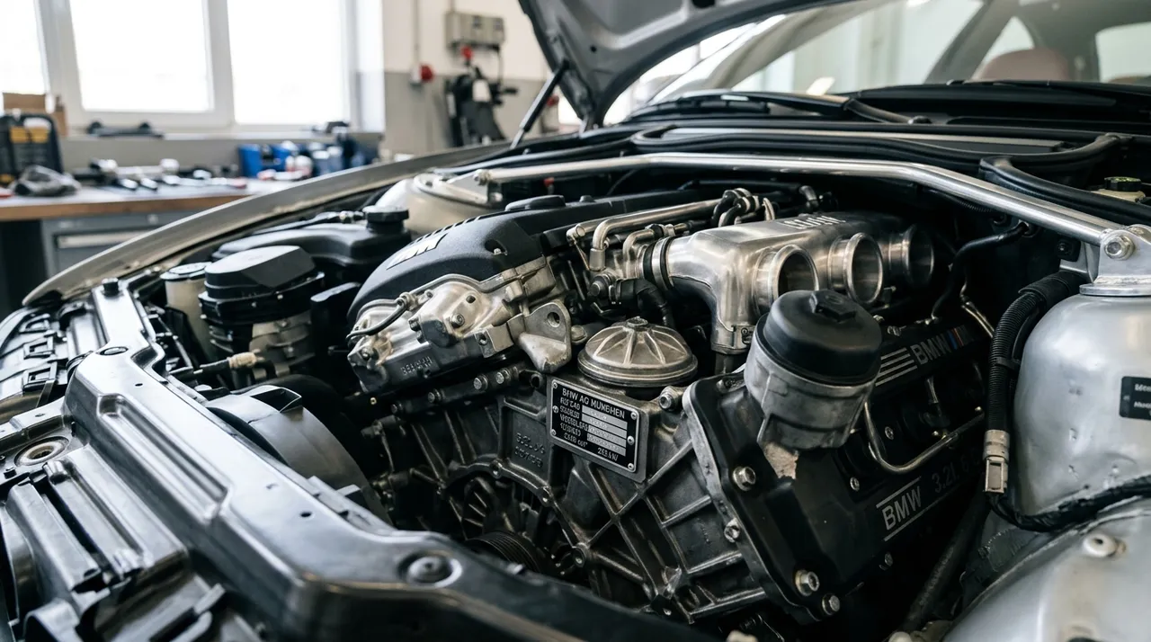 Compartiment moteur avec plaque constructeur indiquant la puissance