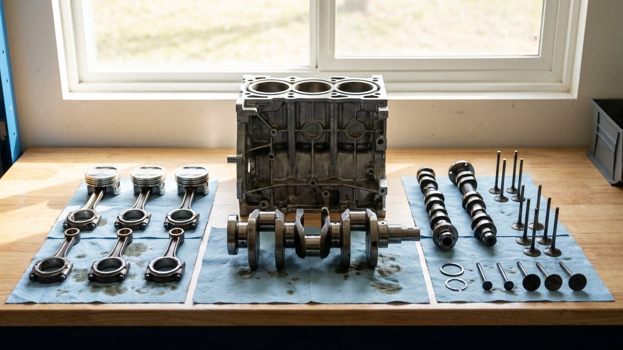 Moteur PureTech démonté montrant les défauts de courroie distribution