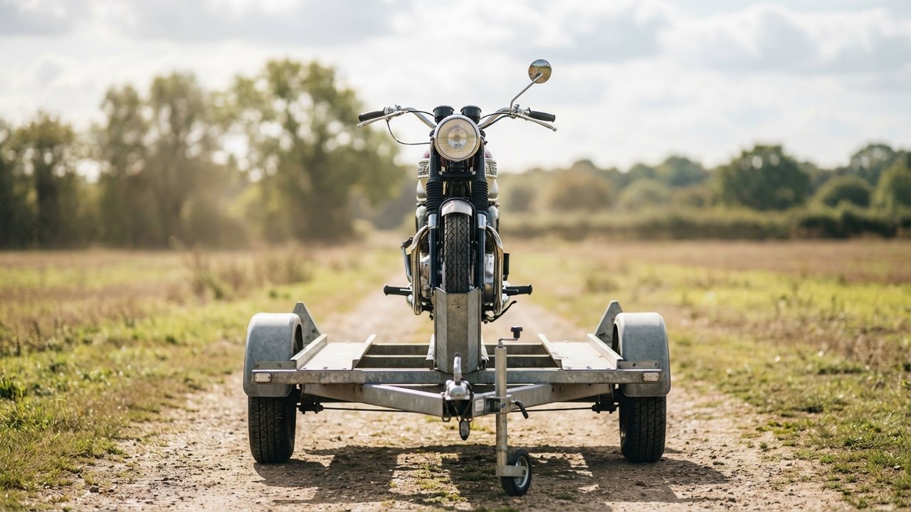 Positionnement et centrage d'une moto sur une remorque