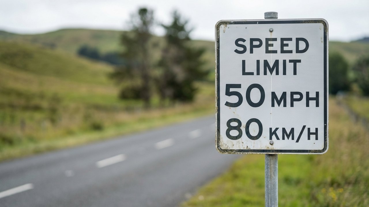Panneau de limitation de vitesse affichant les unités mph et km/h