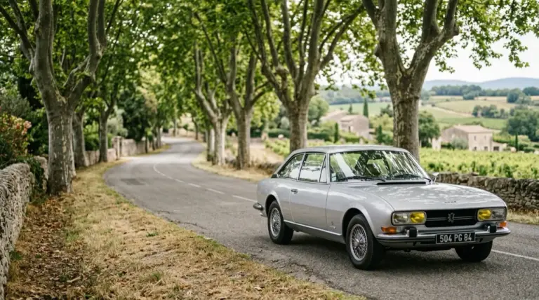 Peugeot 504 Coupé ancienne sur une route française