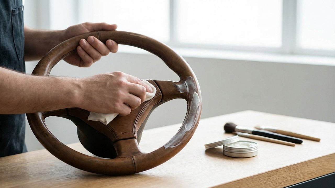 Rénovation d'un volant très dégradé avec un baume nourrissant