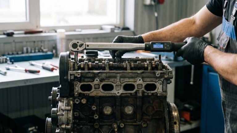 Serrage d'une culasse de moteur diesel avec clé dynamométrique