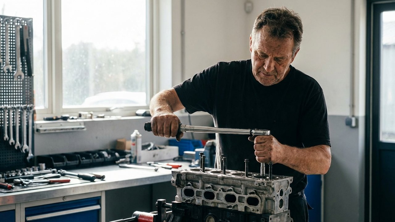 Vérification des couples de serrage sur culasse diesel avec dynamomètre