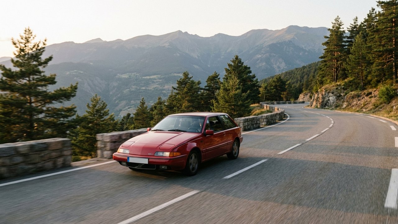 Volvo 480 S en conduite sur route sinueuse mettant en avant sa tenue de route