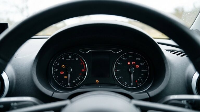 Voyants d'alerte allumés sur le tableau de bord d'une Audi A3