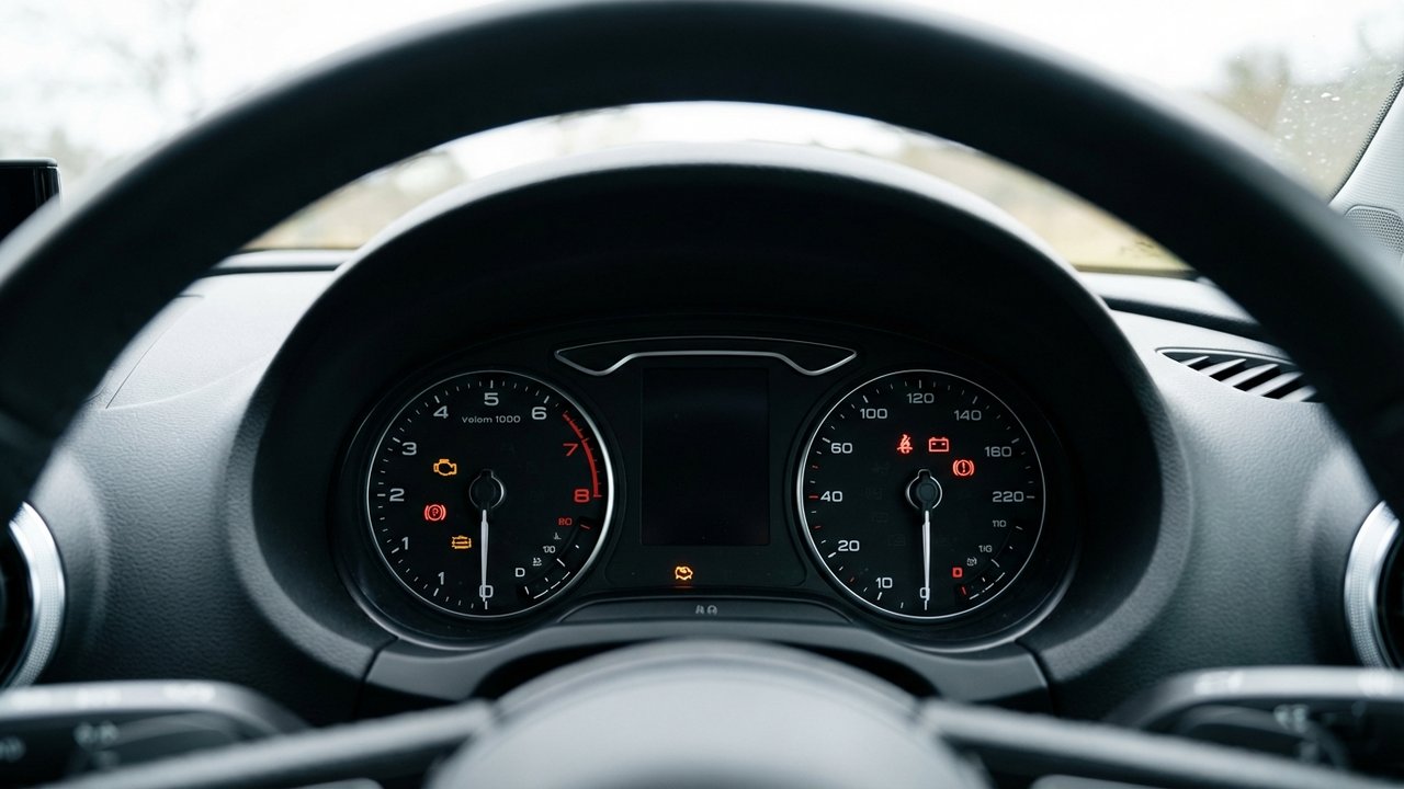 Voyants d'alerte allumés sur le tableau de bord d'une Audi A3