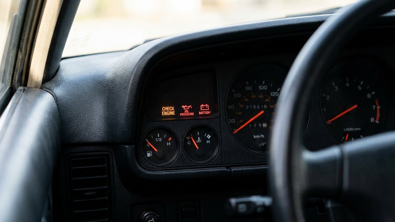 Voyants rouges et oranges du tableau de bord d'une voiture