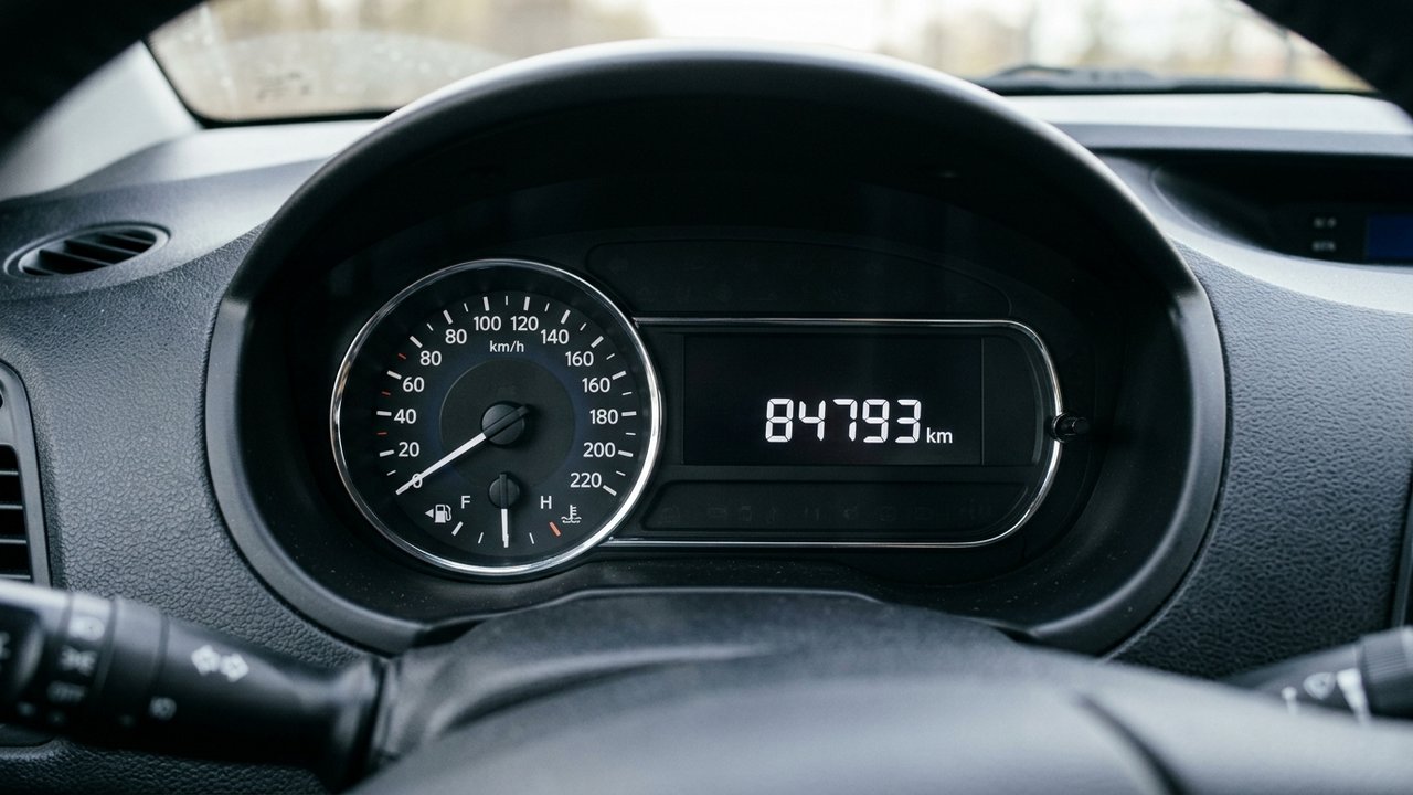 Compteur kilométrique d'une voiture affichant un kilométrage optimal de revente