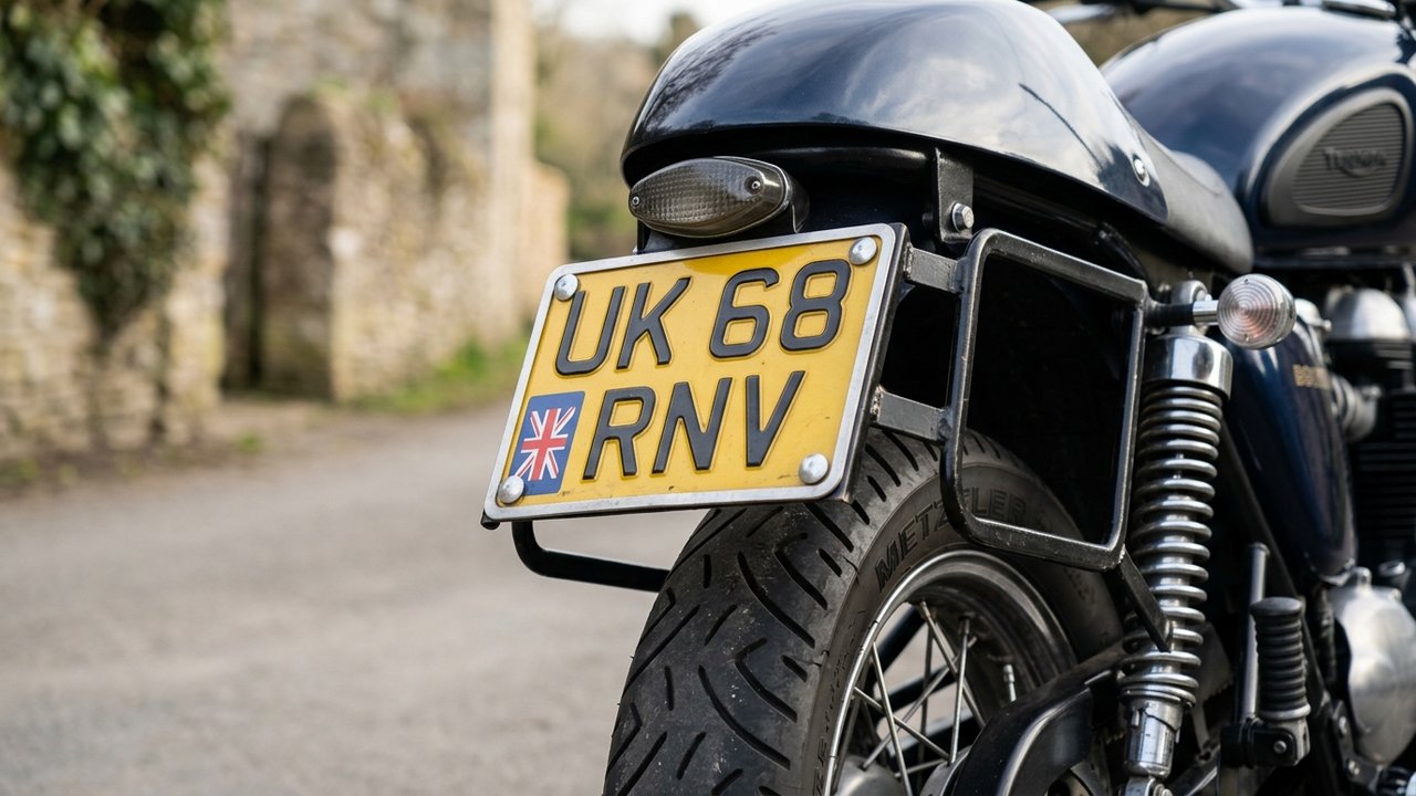Plaque d'immatriculation fixée sur une moto avec rivets
