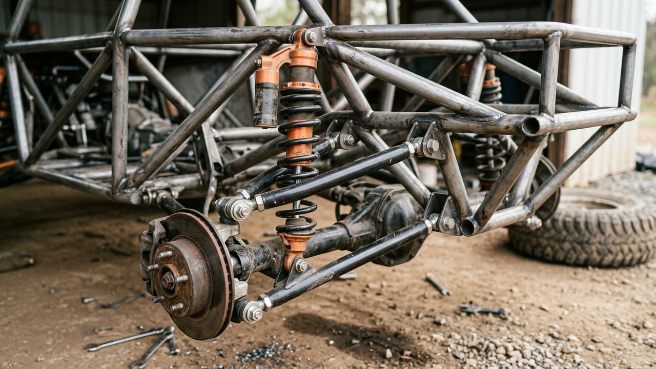 Détails du châssis et suspension d'un buggy homologué