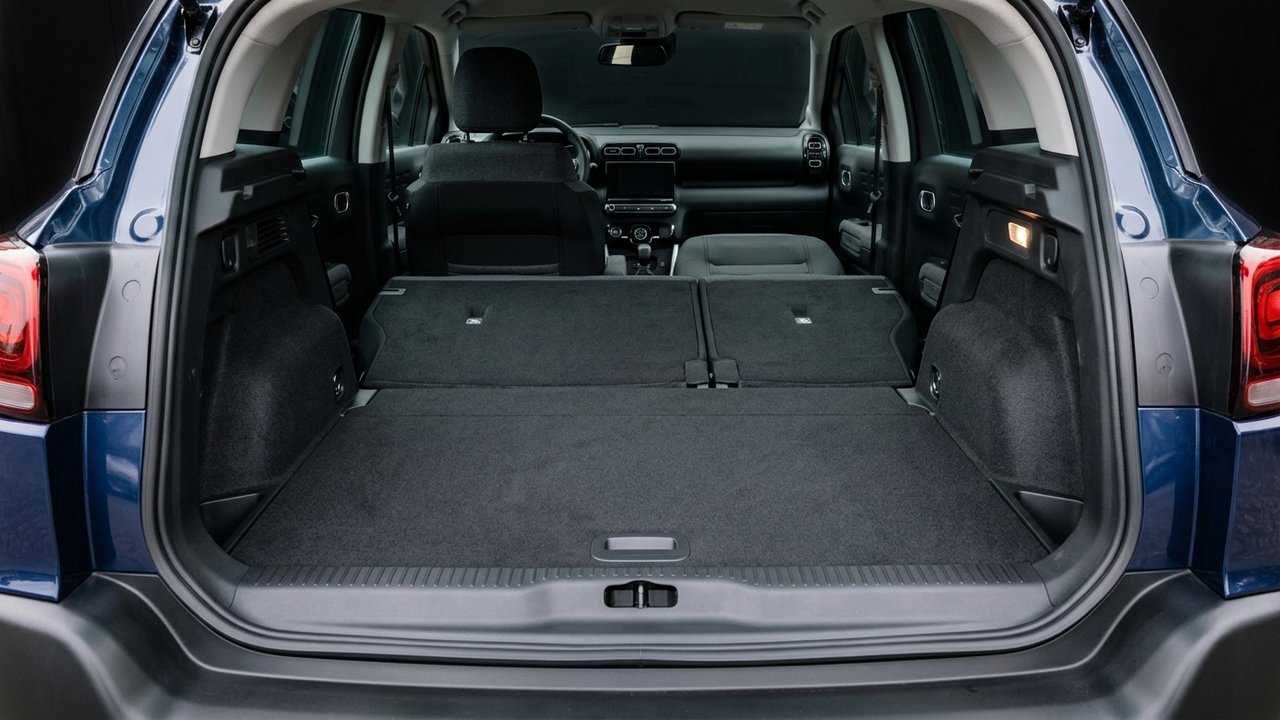 Vue du coffre du C3 Aircross avec les sièges arrière rabattus