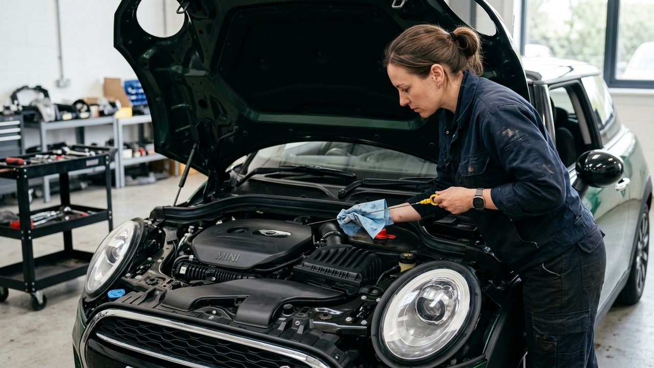 Vérification du niveau d'huile moteur sur Mini Cooper F56