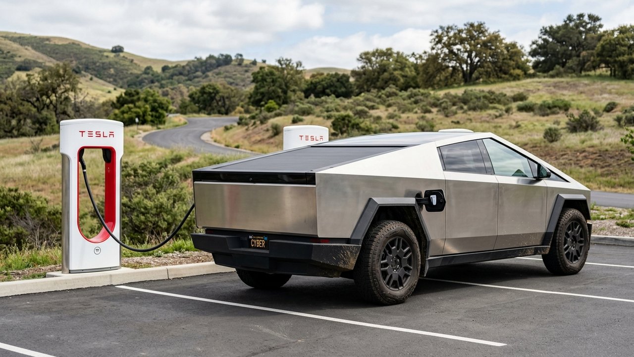 Recharge rapide du Tesla Cybertruck sur un Supercharger