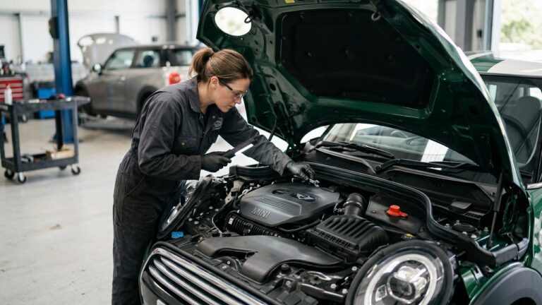 Inspection du moteur d'une Mini Cooper pour vérifier sa fiabilité