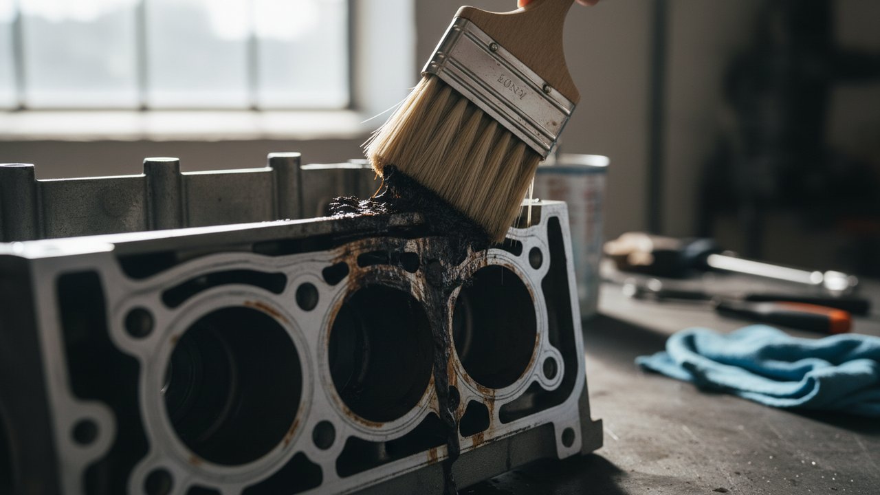 Brossage avec une brosse douce pour enlever la graisse du moteur
