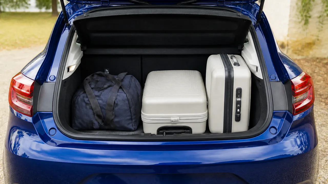Coffre de la Clio 5 ouvert avec bagages