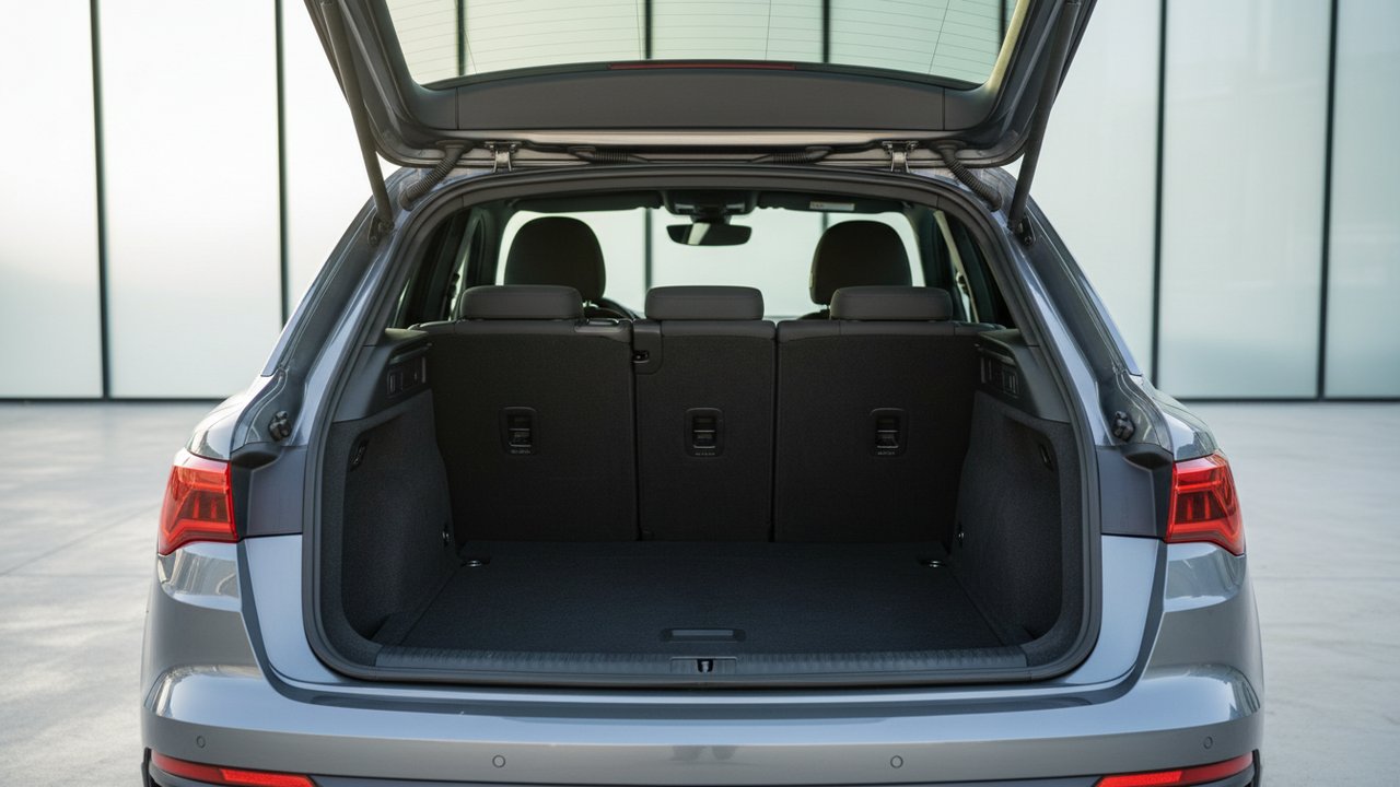 Coffre de l'Audi Q3 avec sièges arrière rabattus pour l'espace maximum