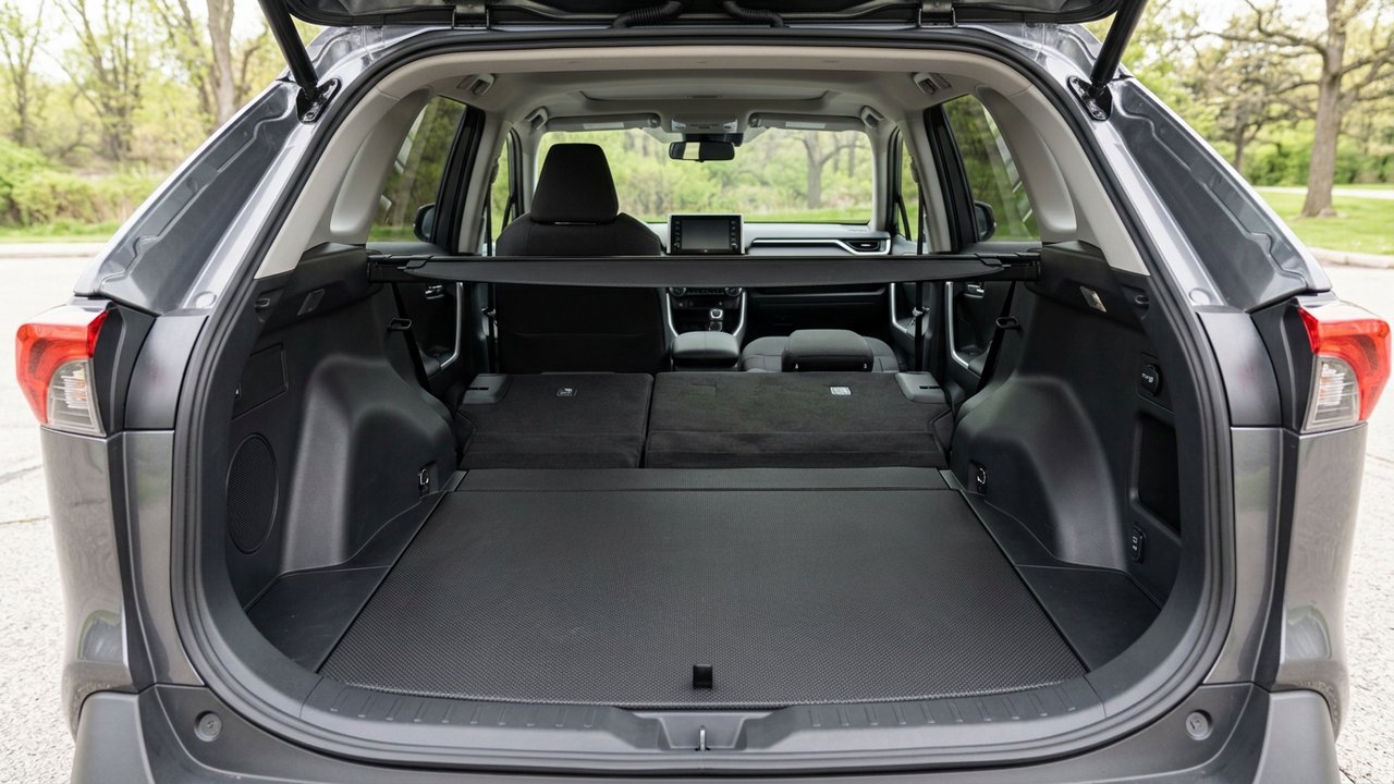 Intérieur du RAV4 avec banquette arrière rabattue pour augmenter le volume du coffre