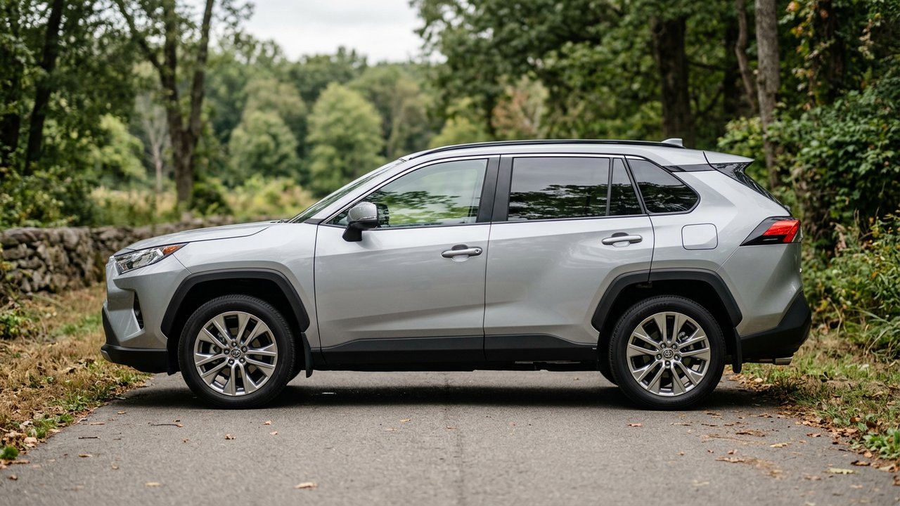 Vue latérale du Toyota RAV4 montrant les dimensions du véhicule