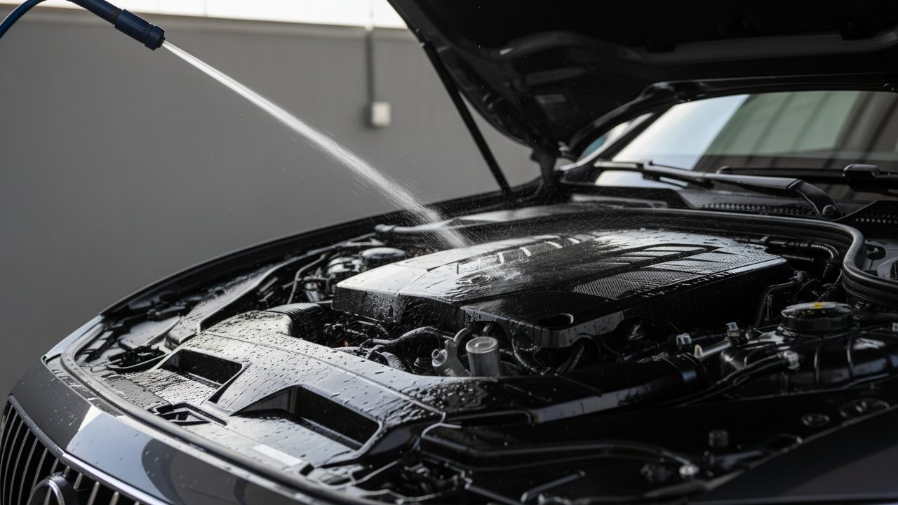 Rinçage du compartiment moteur avec un jet basse pression