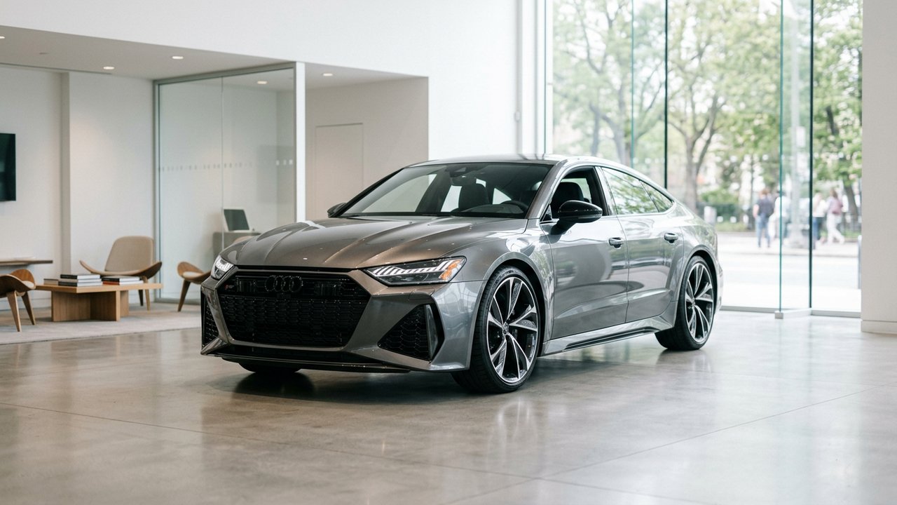 Concessionnaire Audi avec RS7 d'occasion en exposition